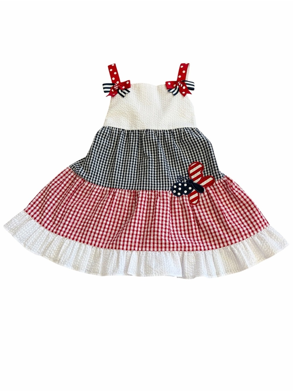 Emily Rose Red, White & Blue Gingham Tiered Sundress Size 3